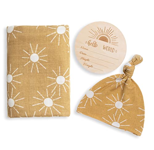 Miaoberry 100% Organic Cotton Baby Muslin Swaddle Blanket Set| Golden Sunrays in Mustard