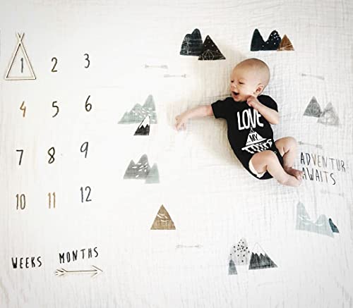 Miaoberry Organic Baby Monthly Milestone Blanket| Boho Mountain