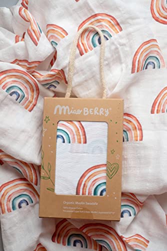 Miaoberry Organic Muslin Baby Swaddle Blanket| Earthy Rainbow