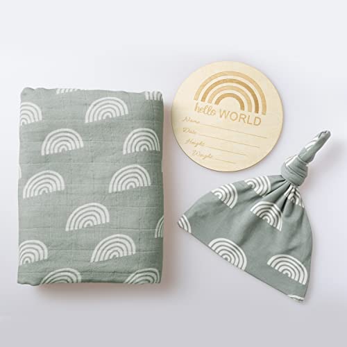 Miaoberry 100% Organic Cotton Muslin Swaddle Set| Sage Green Rainbow