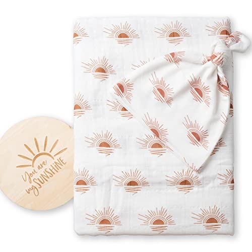 Miaoberry 100% Organic Cotton Baby Muslin Swaddle Blanket Set| Sunrise in White