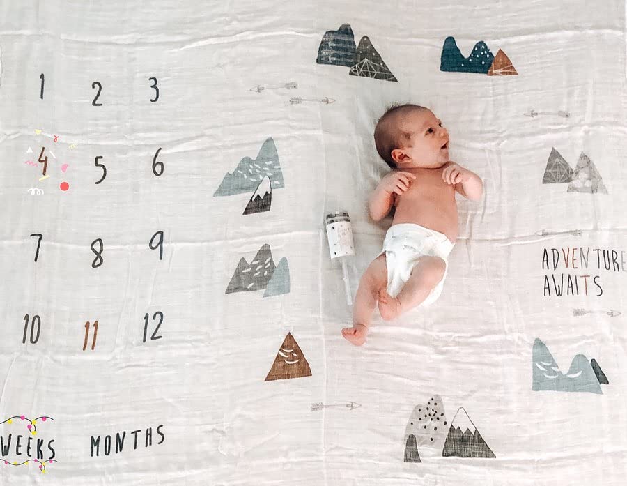 Miaoberry Organic Baby Monthly Milestone Blanket| Boho Mountain