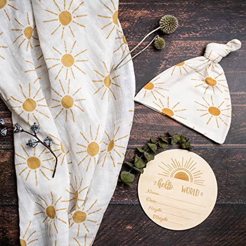 Miaoberry 100% Organic Cotton Baby Muslin Swaddle Blanket Set| Golden Sunrays in White