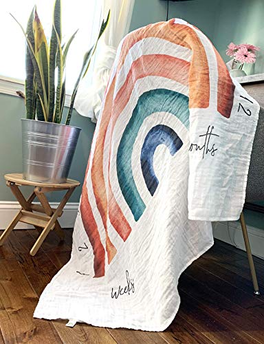 Miaoberry Organic Rainbow Baby Monthly Milestone Blanket| Rainbow