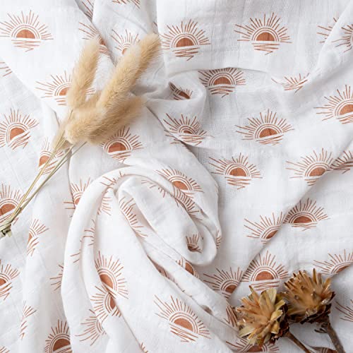 Miaoberry 100% Organic Cotton Baby Muslin Swaddle Blanket Set| Sunrise in White