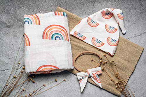 Miaoberry Organic Muslin Baby Swaddle Blanket| Earthy Rainbow